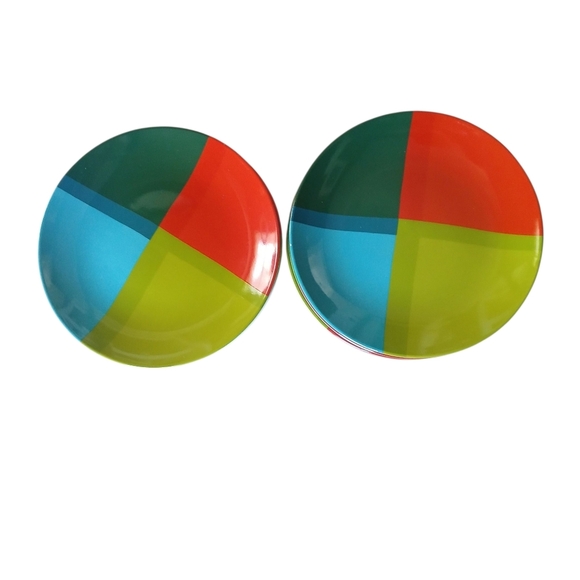 CB2 Crate & Barrel Plates (2) Appetizer Color-Block Mid Century Modern Style NEW - Picture 8 of 11